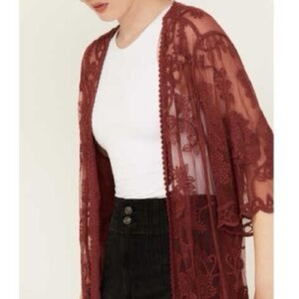 Elegant orange Lace Kimono Cardigan